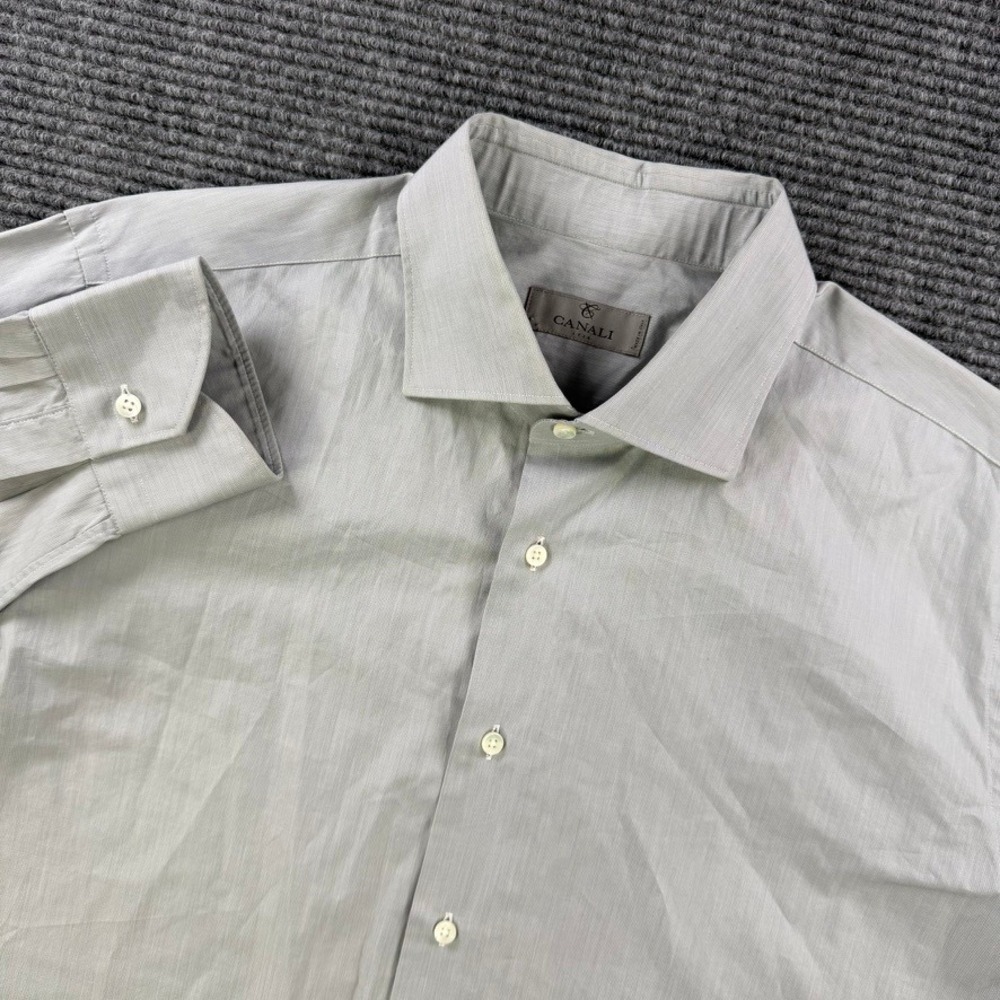 Canali 1934 Dress Shirt Mens 43-17 Light Gray Cotton Spread Collar Italy Made